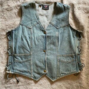 Allstate Men’s Blue Denim Side Lace Vest w/ Gun Holster and Zipper Pockets (XL)